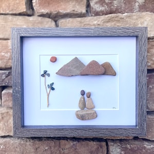Couple in the Mountains Framed Pebble Art, 8 x 10 Unique Handmade Gift