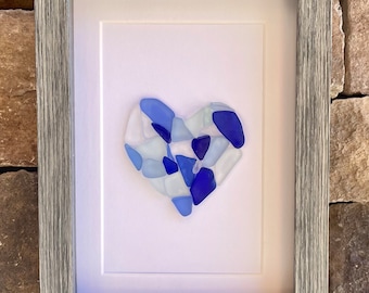 Society6 ケース Ocean Blue White Heart Love Sea Glass Love Heart in Shades of Blue, Framed 5 X7