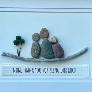 Personalized Gift for Mom, 9x11 or 6x8 Framed Pebble Art Picture, Unique Gift for Mom of Two Kids, Caption Mom, Thanks for Being Our Rock image 3