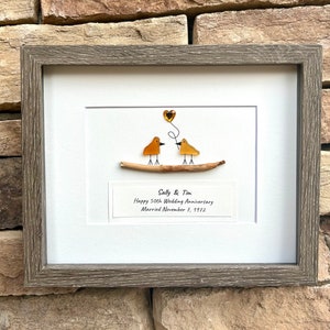 50th Anniversary Personalized Sea Glass Art, 8x10 Framed Golden Wedding Anniversary Gift for Parents, Friends, Spouse, Couple