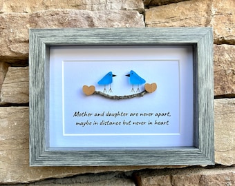 Mutter und Tochter sind nie getrennt, vielleicht in der Ferne, aber nie im Herzen, 5x7 Seeglasbild, Geschenk für Mama, Muttertag