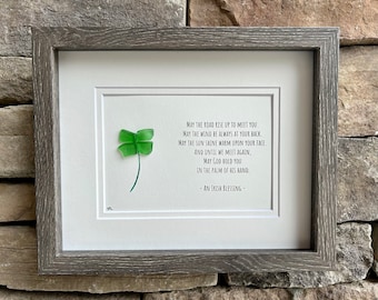 May The Road Rise Up To Meet You Irish Sea Glass Framed Art, 8x10 Handmade Irish Gift St Patrick’s Day, Ireland