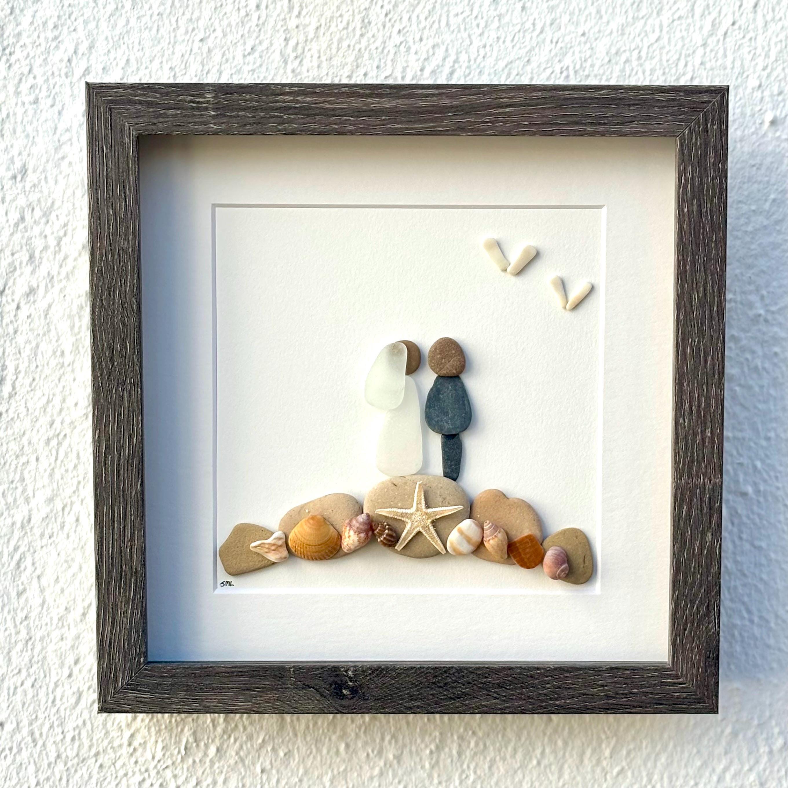 Personalized Beach Wedding Gift, 9x9 Framed Pebble and Sea Glass Art ...