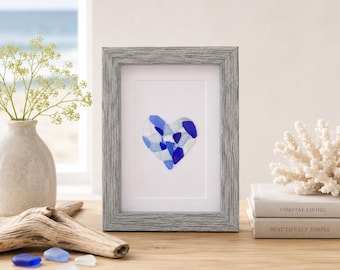 Sea Glass Herz, gerahmt Küsten Kunst, Strand Dekor, Valentinstag (13 x 18,5 cm)