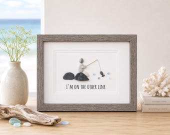 釣り - 小石アートとシーグラスの絵 - 手作りの額入り壁飾り - Etsy 日本