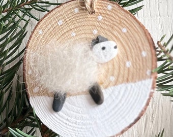 Sheep Christmas Ornaments Made From Scottish Wool and Beach Pebbles, Perfect Holiday Gift or Stocking Stuffer for Dog Owners