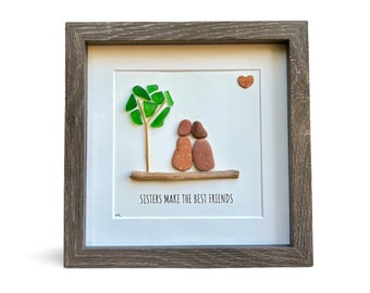 Framed Sea Glass Pebble Art | Sisters Gift, Scottish Beach Decor
