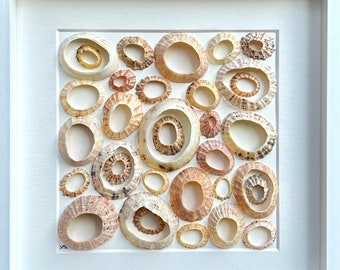 Unique Shell Mosaic Wall Art Made From Scottish Shells, Picture Includes Frame and Matt and is ~9x9 inches, Perfect Gift for Beach Lover