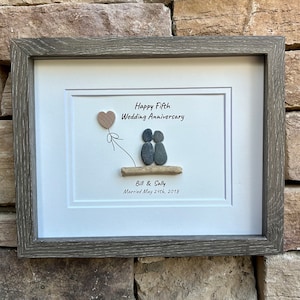 5° anniversario di matrimonio, ciottolo artistico personalizzato, 8x10&quot; con cornice in legno, regalo di anniversario per moglie, marito, amici, regalo in legno personalizzato