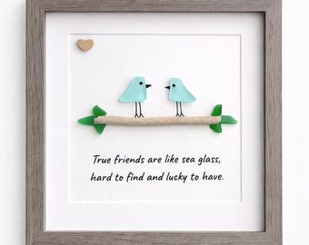 Handmade Sea Glass Friendship Gift With Quote | Original 8x8 Framed Art for Close Friend
