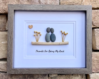 Thanks For Being My Rock, 8x10 Framed Pebble Art, Perfect Gift for Friend, Partner, Wife, Husband, Boyfriend, Girlfriend