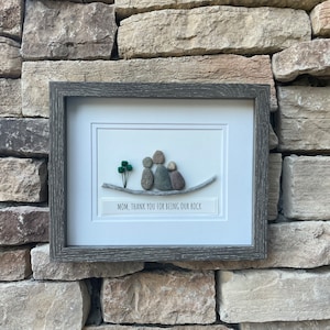 Personalized Gift for Mom, 9x11 or 6x8 Framed Pebble Art Picture, Unique Gift for Mom of Two Kids, Caption Mom, Thanks for Being Our Rock image 4