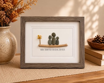 Framed Pebble Art, Mom of Two Kids, Unique Family Gift
