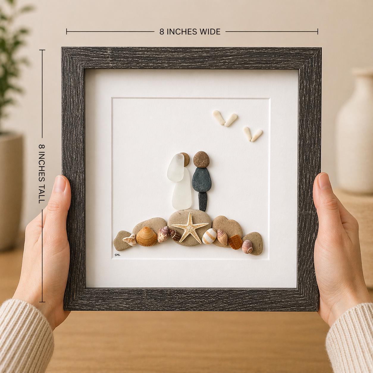 Personalized Beach Wedding Gift, 9x9 Framed Pebble and Sea Glass Art ...