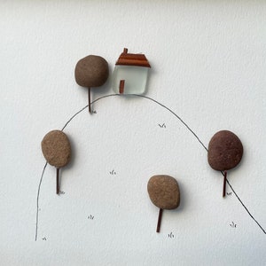 House on a Hillside Pebble Art and Line Drawing image 3