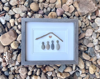 Family of Four Personalizable Pebble Art - Original Handmade Artwork - Great Personalized Gift - New Home