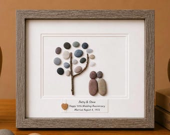 Personalized 50th Anniversary Pebble Art | Golden Wedding Gift