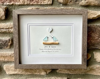 20th Wedding Anniversary Personalized Gift, China Anniversary Art, Anniversary Gift for Wife, Husband, Parents, Friends, Sea Glass Art
