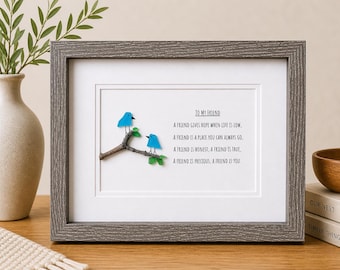 Sea Glass Birds Friendship Poem, Framed Driftwood Art, Gift for Friend (8x10)