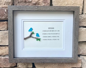 Framed Friendship Poem 8x10 Picture, Sea Glass and Driftwood Art, Perfect Gift for Friend, Family, Sister, Handmade Original Beach Glass Art