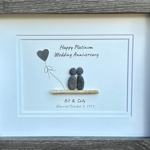 70th Wedding Anniversary 8x10&quot; Framed Pebble Art, Personalized Platinum Anniversary Gift from Parents, Wife, Husband, Friends