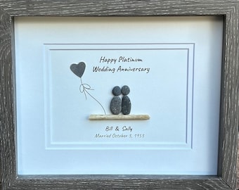 70th Wedding Anniversary 8x10" Framed Pebble Art, Personalized Platinum Anniversary Gift from Parents, Wife, Husband, Friends