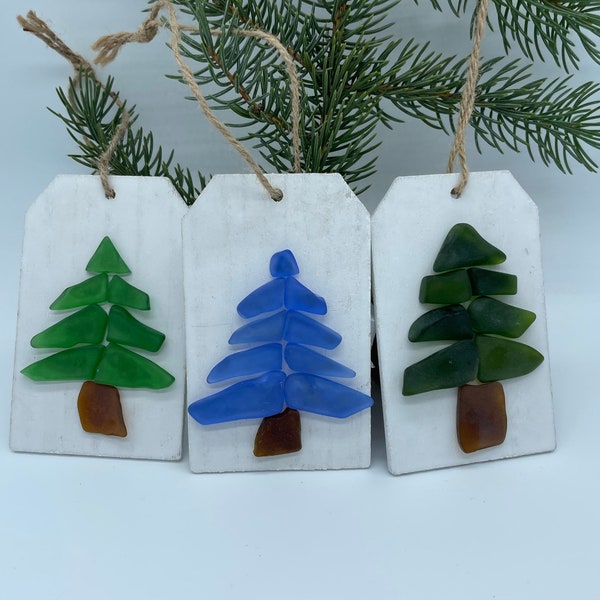 Personalized Sea Glass Christmas Tree Ornament, Beach Christmas, Ocean Lover Gift, Coastal Ornament, Christmas Tree With Shells, Starfish - Best Custom