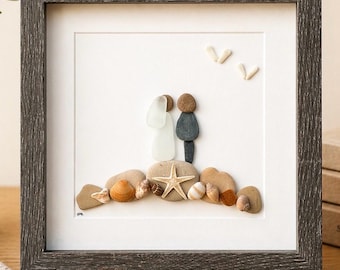 Personalized Beach Wedding Gift, 9x9 Framed Pebble and Sea Glass Art, Perfect Wedding Gift, Engagement Gift, Bridal Shower Gift