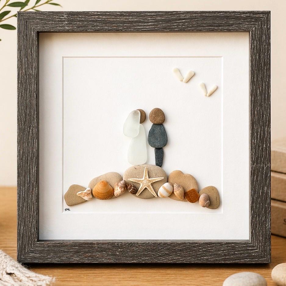 Personalized Beach Wedding Gift, 9x9 Framed Pebble and Sea Glass Art ...