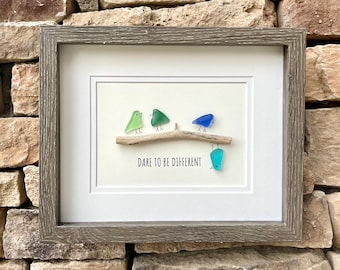 Inspirational Framed Seaglass Art, Handmade Original Artwork, Gift for Friend or Family