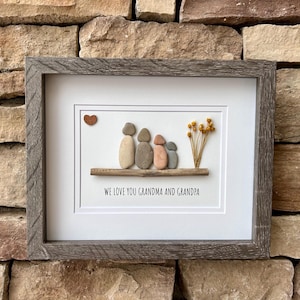 Gift for Grandparents, Gift from Grandkids, Original Handmade Pebble Art, Great Personalized Gift, Framed 8x10 Artwork