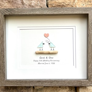 35th Wedding Anniversary Personalized Gift, Coral Anniversary Art, Anniversary Gift for Wife, Husband, Parents, Sea Glass Art