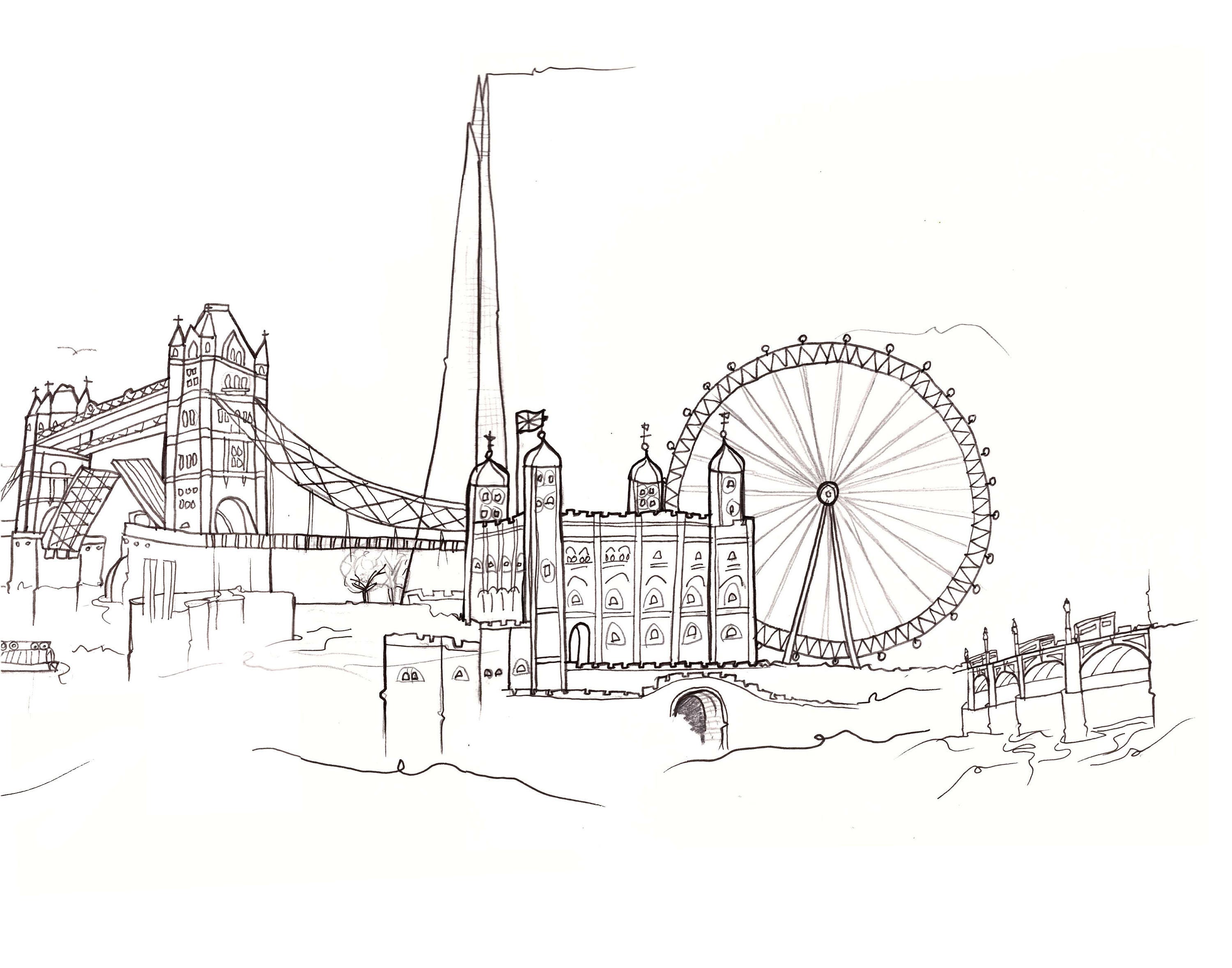 LONDON SKYLINE Beautiful Sketch Monochrome Chic City | Etsy