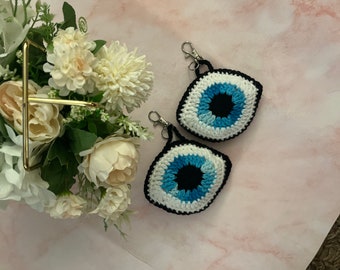 Crochet Handmade Evil Eye Key Ring Handbag Charm Large Evil Eye Key RIng Key Fob