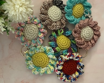 Crochet Flower Key Chain, Flower Key Ring, Colorful Keyring