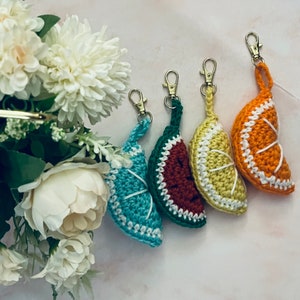 Keychain key fob key ring crochet handmade fruit orange lime lemon watermelon