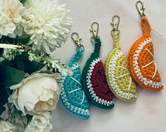 Keychain key fob key ring crochet handmade fruit orange lime lemon watermelon