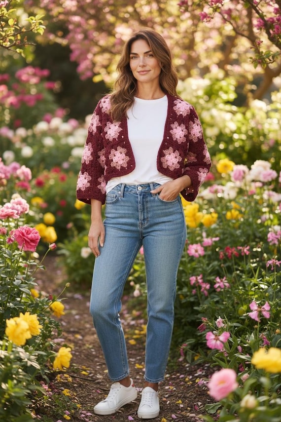 Bolero Cropped Granny Hexagon Cardigan Crochet (for Sizes See