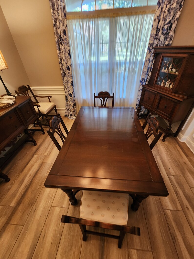 Antique Black Walnut Dining Room Set Table, 6 Chairs, Hutch, Side Board Etsy