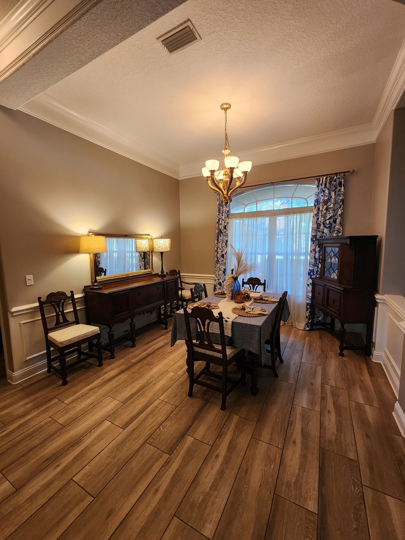 Antique Black Walnut Dining Room Set Table, 6 Chairs, Hutch, Side