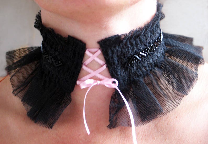 Tulle noir en coton smocké avec volant pour création de bijoux collier image 2