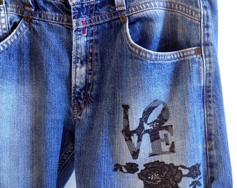 Kit ,Tuto,DIY, thermocollant en Dentelle florale pour customiser votre Jeans.