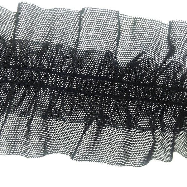 Galon,de tulle, doublé, noir, très doux, élastiqué, fantaisie, largeur 4,5 cm, longueur personnalisée, pour lingerie, robe, vendu au mètre