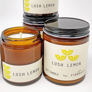 LUSH LEMON Soy Wax Candle | Lemon Lover Citrus Vanilla Scented Fragrance