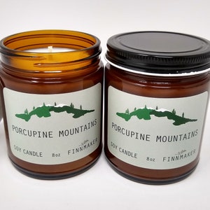 Porcupine Mountains Soy Wax Candle: Pine, Spruce, Cedar Scent