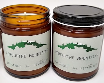 Porcupine Mountains Soy Wax Candle: Pine, Spruce, Cedar Scent