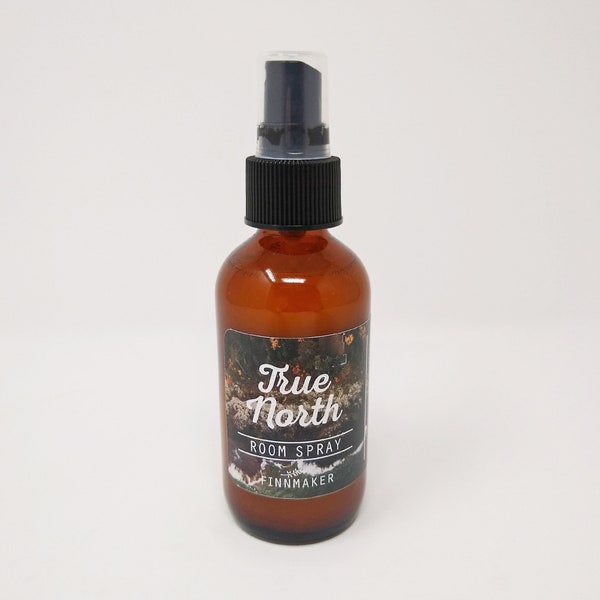 TRUE NORTH Room Spray | Fragrance Spray Mist | 4 oz Amber Glass Bottle | Midwest UP North Michigan Wisconsin Minnesota Woods Scent