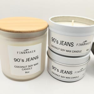90&#39;s JEANS Coconut Soy Wax Candle | Nostalgic Washed Denim Fragrance