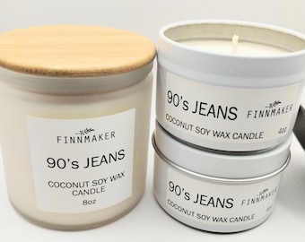 Vela de cera de soja y coco JEANS de los 90 / Fragancia nostálgica de mezclilla lavada