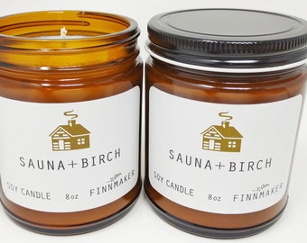 Sauna + Birch Soy Wax Candle: Woody Scented, Hand-Poured